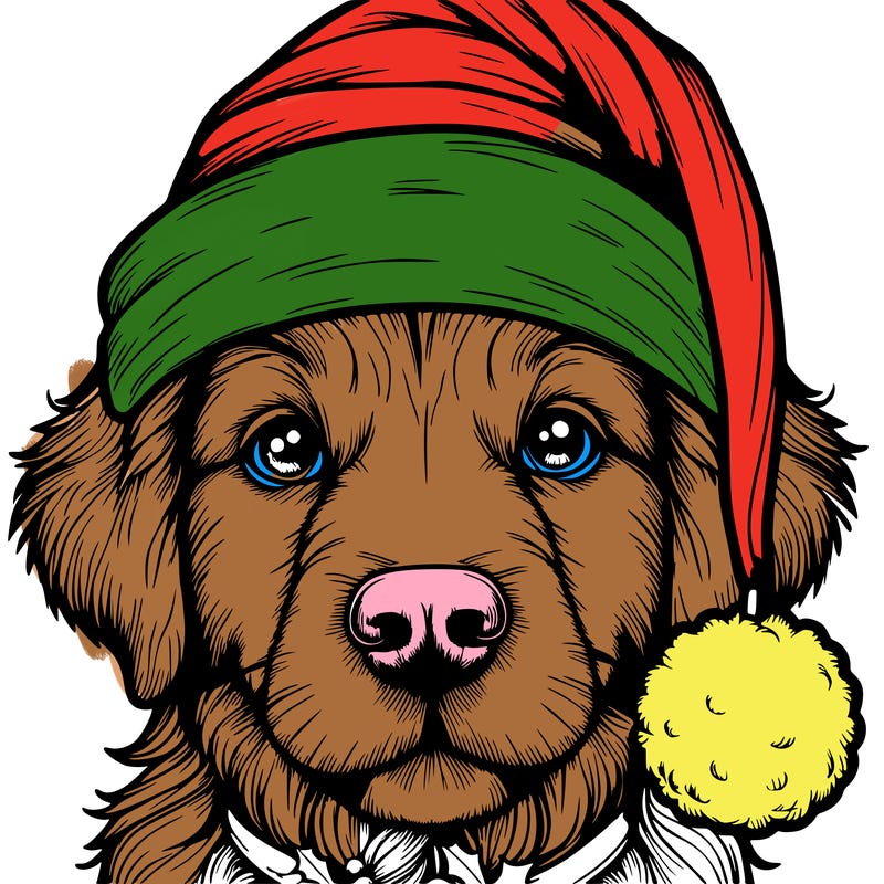 realistic dog with a christmas hat