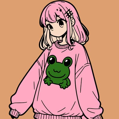 girl wearing frogging sweatshirt