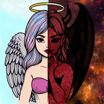 realistic angel half demon