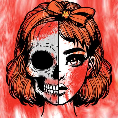 realistic girl with half skull mask