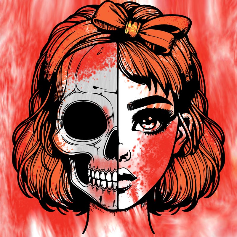 realistic girl with half skull mask