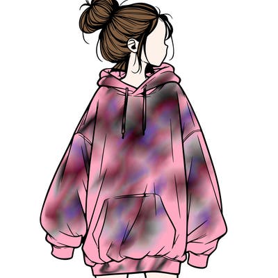 realistic girl with a oversized sweatshirt on and a bun