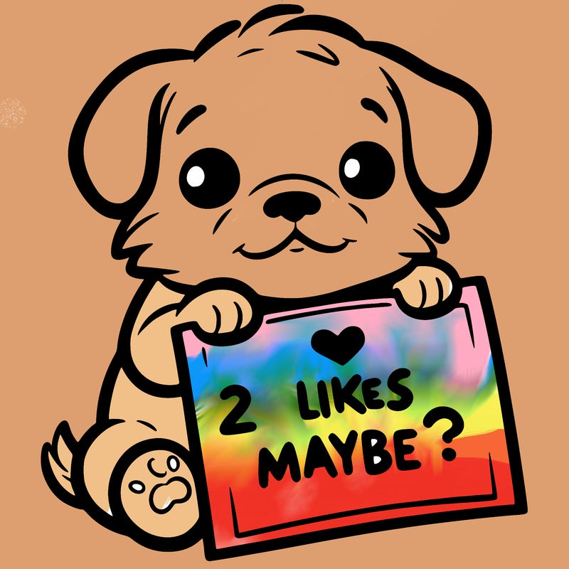 a puppy holding a sign that says 2 likes maybe?