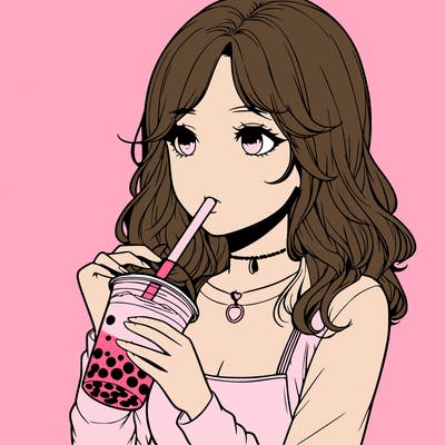 realistic girl drinking boba tea
