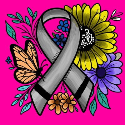 cancer awareness symbol with flowers and butterflies