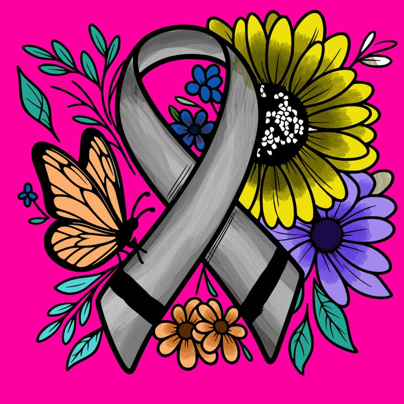 cancer awareness symbol with flowers and butterflies