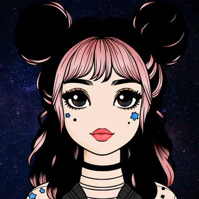 realistic girl with space buns in her hair
