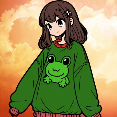 girl wearing frogging sweatshirt