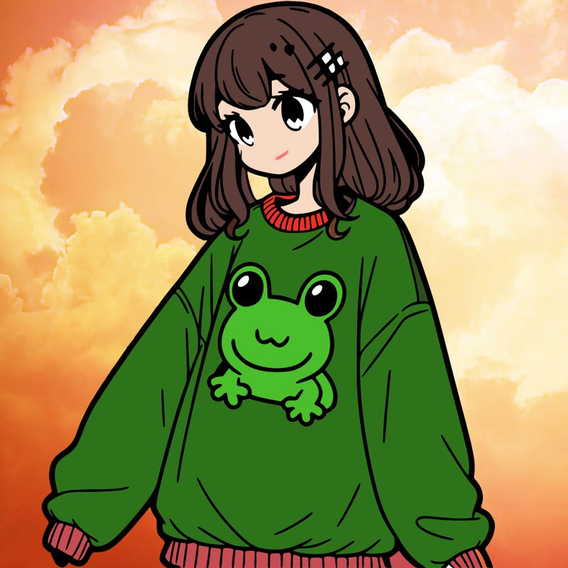 girl wearing frogging sweatshirt