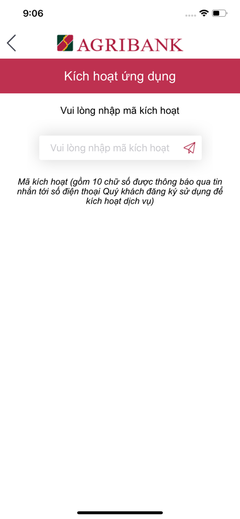 Agribank Soft Token - Agribank Soft Token mobile app activation screen with a text field to enter the activation code