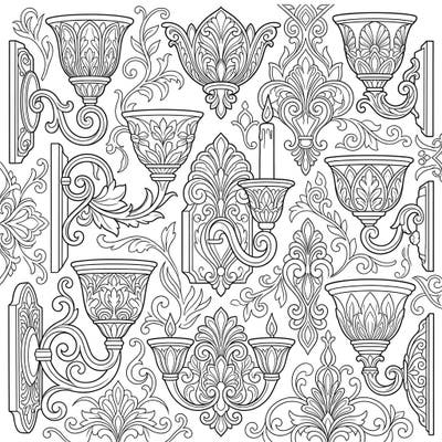 Explore the beauty of classical design with our exquisite wall sconces coloring page. This intricate template offers a delightful challenge for colorists who appreciate detailed patterns and elegant light fixtures.