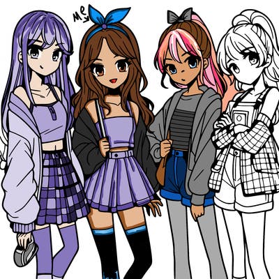 teen manga girls group of 4