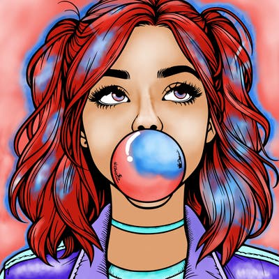 realististic girl blowing bubble -gum