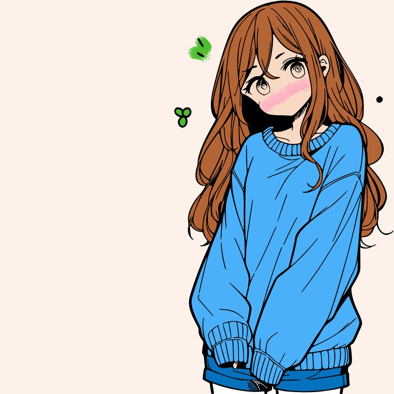 manga teen girl  in a sweater and baggy pants