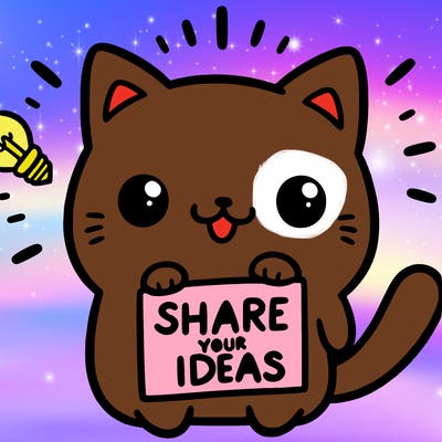 a cute cat saying share your ideas