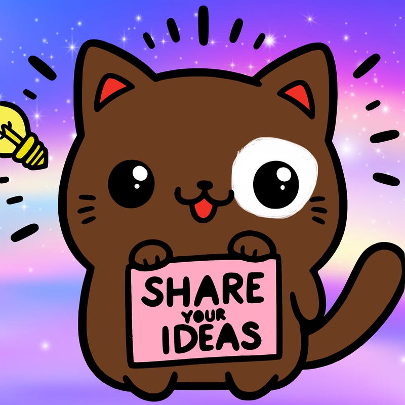 a cute cat saying share your ideas