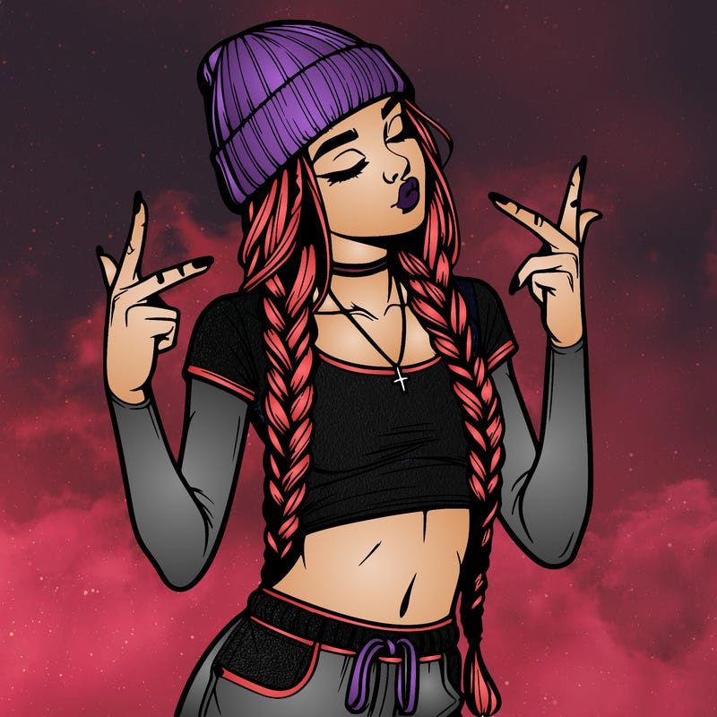 realistic teenage girl with braids and a beanie and crop top doing 🫶🏼