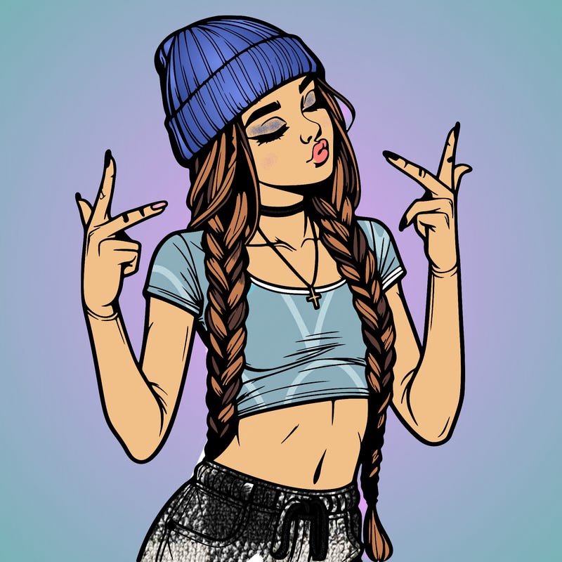 realistic teenage girl with braids and a beanie and crop top doing 🫶🏼