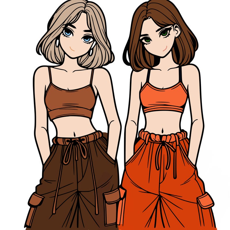 two girls with crop top with baggy pants