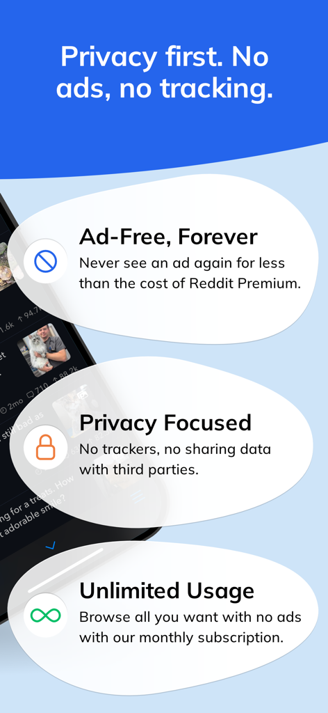Promotional graphic for Narwhal 2 highlighting its ad-free experience, privacy focus, and unlimited usage subscription.