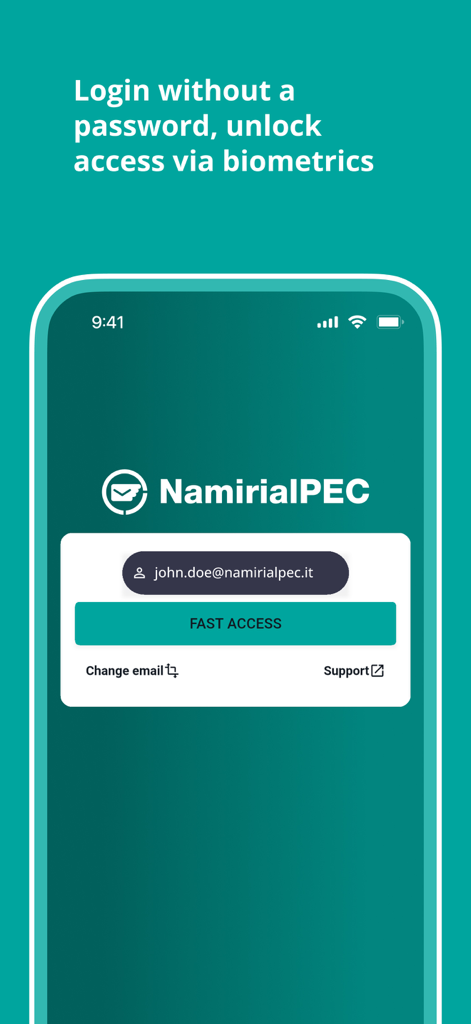 Schermata di accesso dell'app mobile Namirial PEC con accesso biometrico