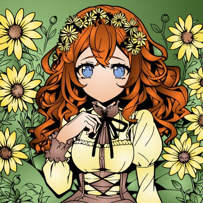 anime girl surrounded by flowers