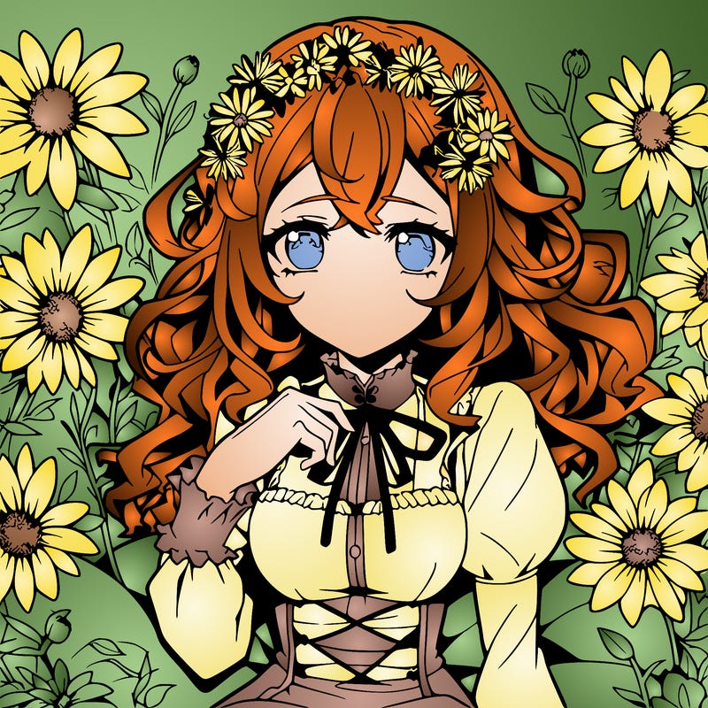 anime girl surrounded by flowers