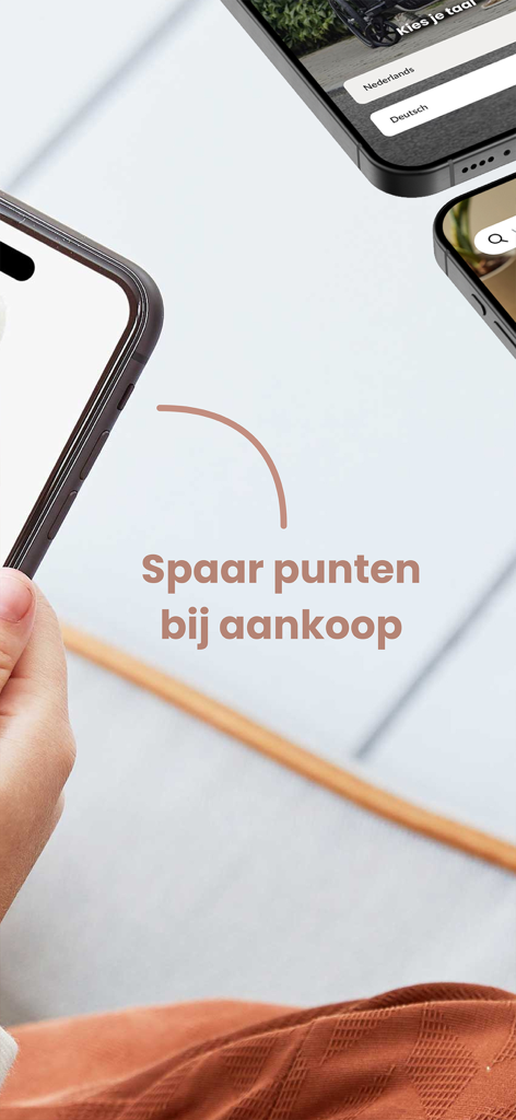 Smartphone-Bildschirm, der die Funktion der Babypark-App zum Sammeln von Treuepunkten bei jedem Einkauf von Baby-Ausstattung zeigt