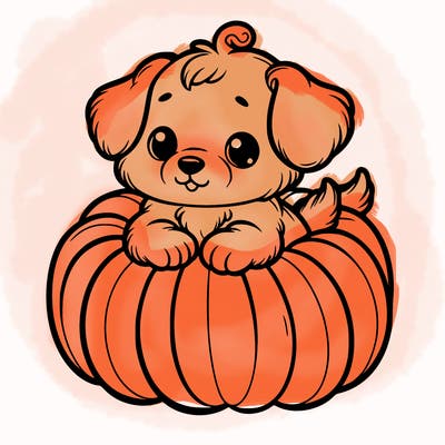 cute little puppy in a pumpkin
