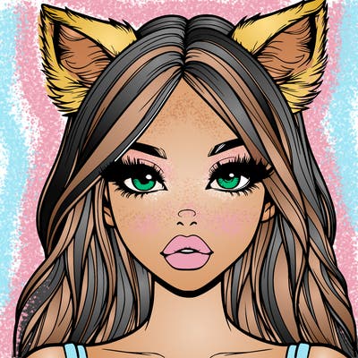 realistic girl with fox ears and realistic lips