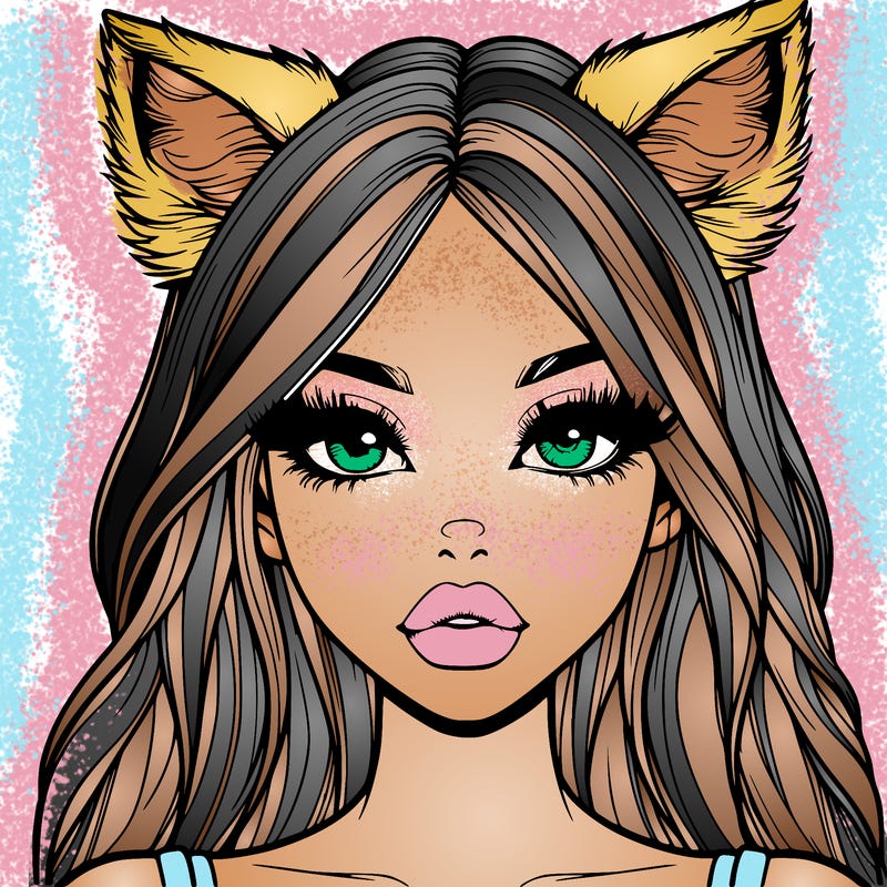 realistic girl with fox ears and realistic lips