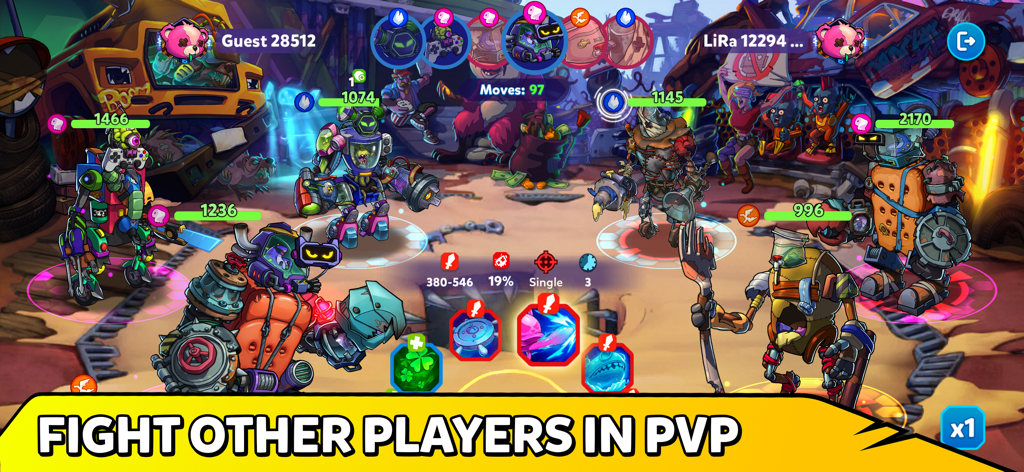 Turn based PvP robot battle in the Junkineering arena