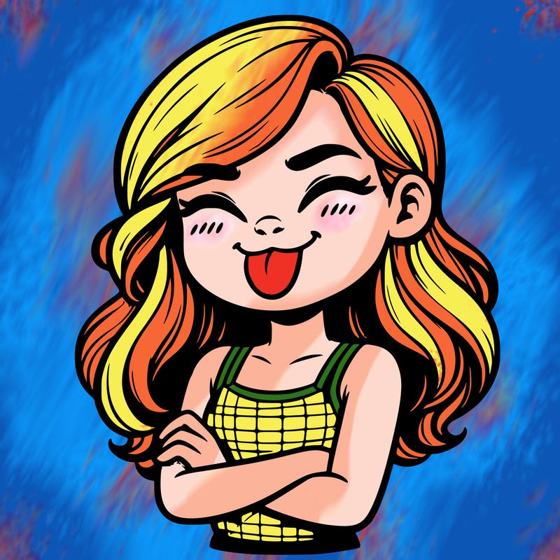 realistic girl crossing her arms and wearing a tank top with her tongue held out she has long hair