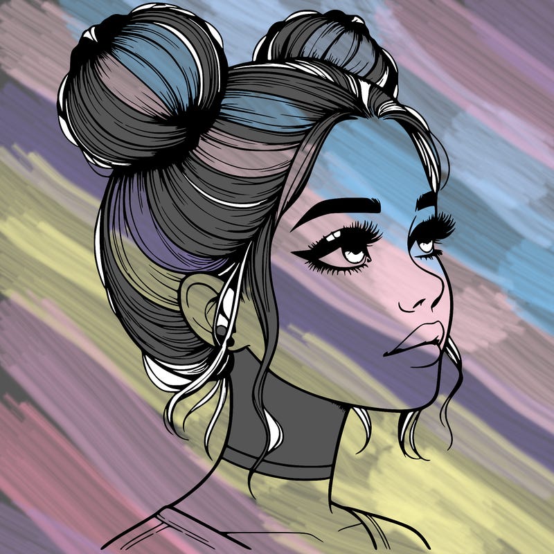 realistic girl with buns on the top of her head