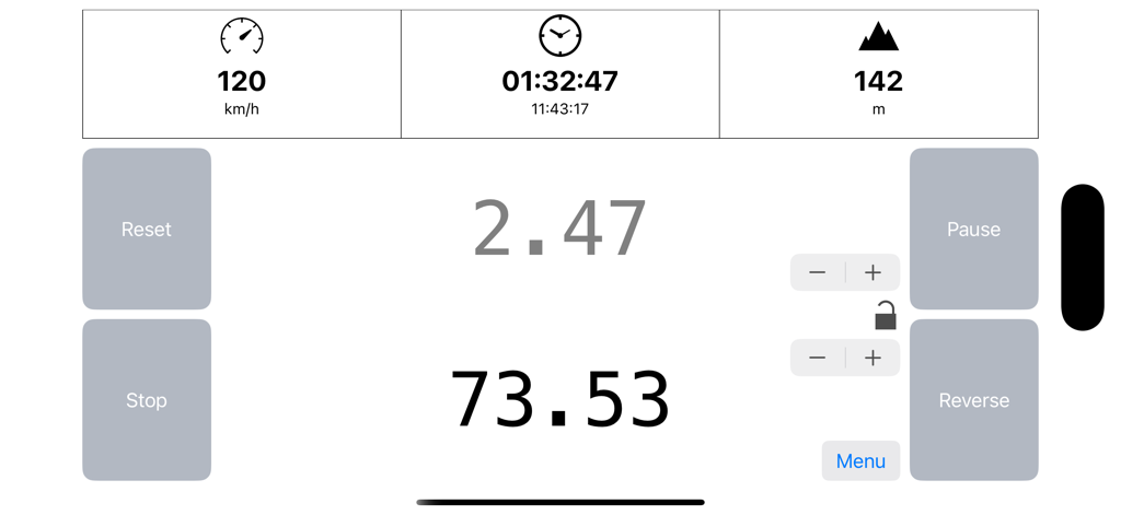 Master-Trip - Master-Trip rally dashboard showing speed, timer, altitude, and distance counters