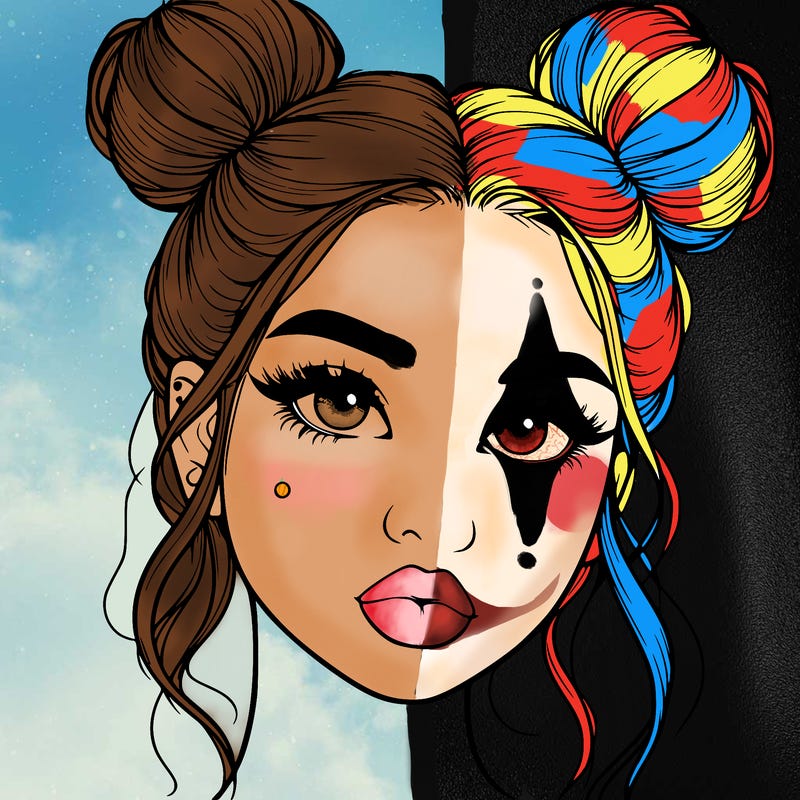 realistic girl with two buns on her hair and lips