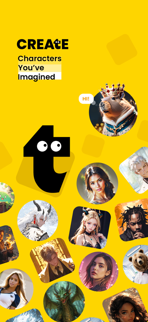 Talkie app interface featuring the logo and a collection of diverse AI generated characters.