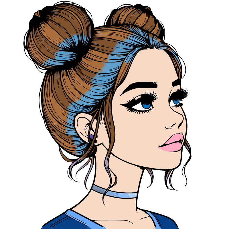 realistic girl with buns on the top of her head