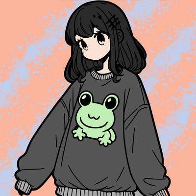 girl wearing frogging sweatshirt