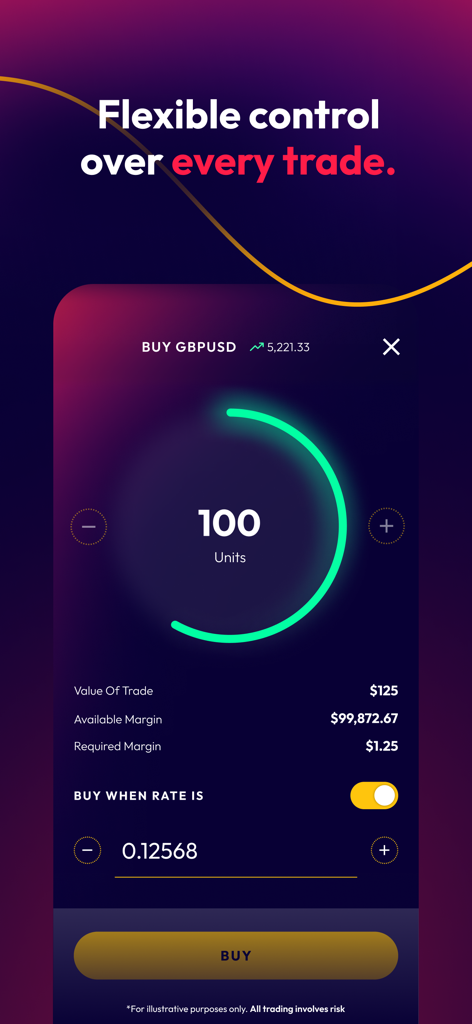 Taurex: Mobile Trading Broker - Interfaz de la aplicación Taurex para ejecutar una operación de divisas