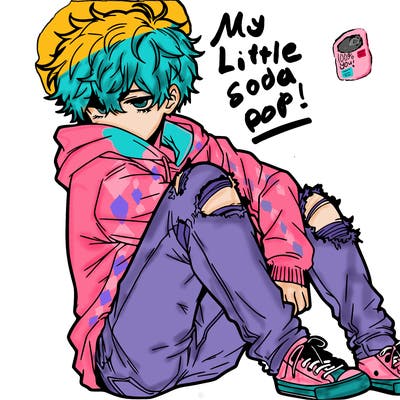 a male hoddie ripped jeans messy hair anime