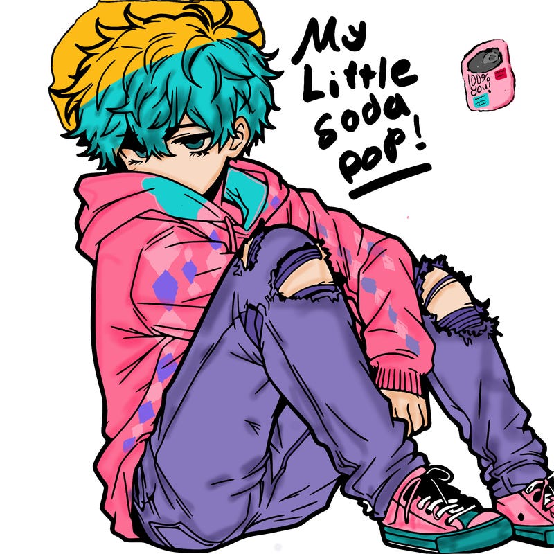 a male hoddie ripped jeans messy hair anime