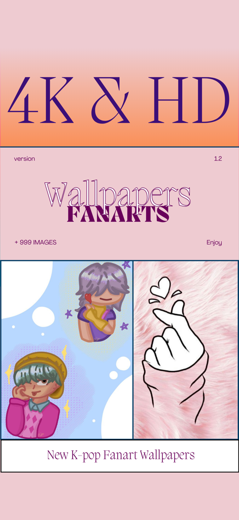 Kpop Wallpaper HD - Fanart - A collection of 4K and HD Kpop fanart wallpapers featuring cute character illustrations and a pink finger heart