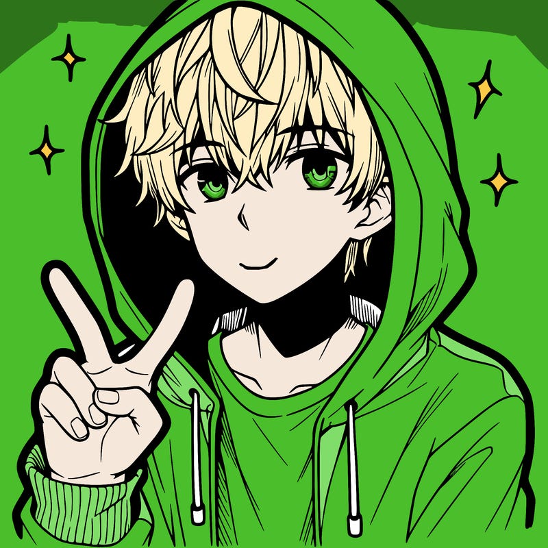 teenage manga boy in a hoodie, doing ✌