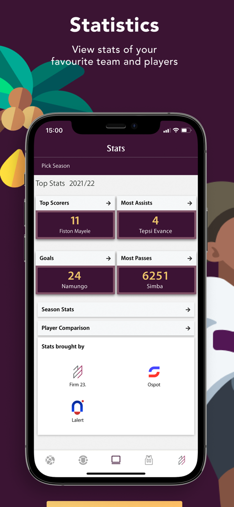 LiveBall - LiveBall app interface displaying Tanzania Premier League player and club statistics