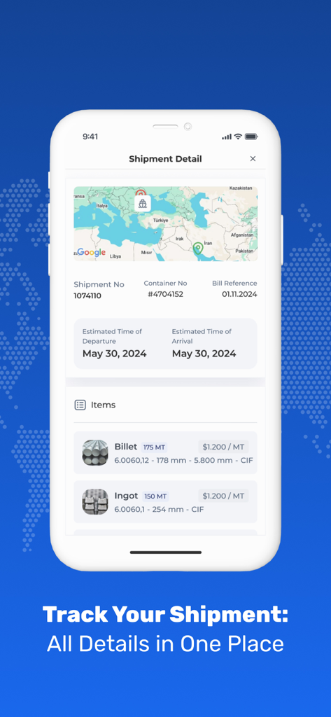 Alba Customer Portal - Bildschirm zur Sendungsverfolgung im Alba Kundenportal, der eine interaktive Karte und Lieferdetails zeigt