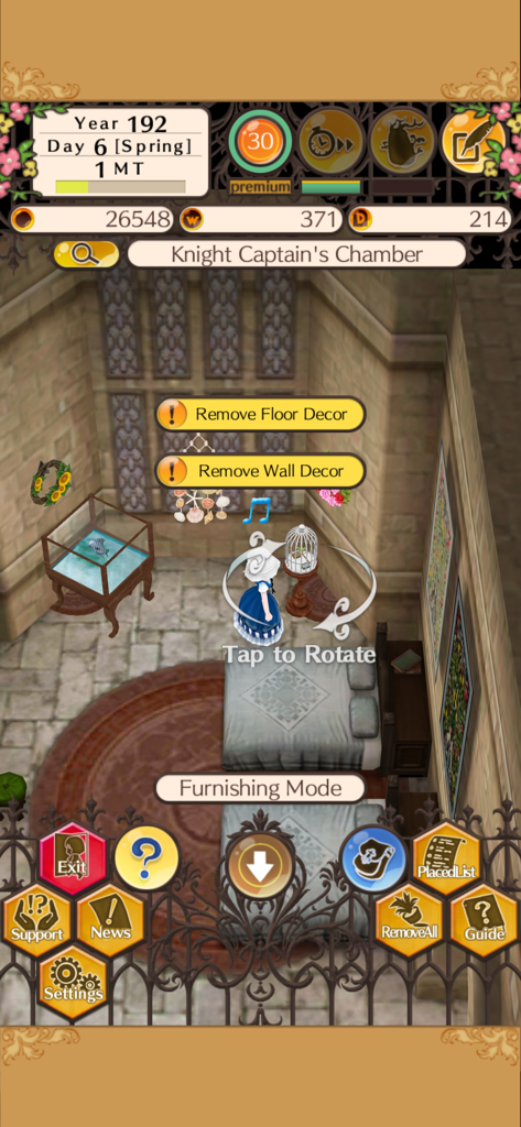 WorldNeverland - Elnea Kingdom - Ein Spielercharakter, der das Gemach des Ritterkapitäns in WorldNeverland Elnea Kingdom mithilfe des Einrichtungsmodus dekoriert