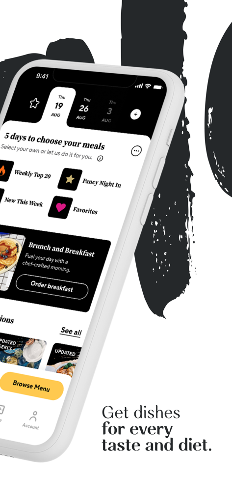 CookUnity app screen showing chef-prepared meal options and menu categories.