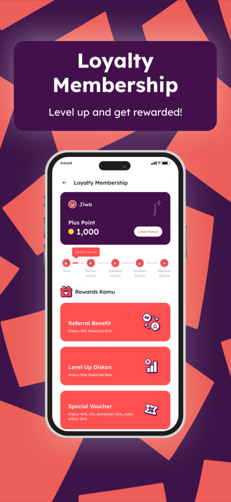 JIWA+ by Kopi Janji Jiwa - Loyalty membership page in JIWA plus app showing reward tiers and vouchers