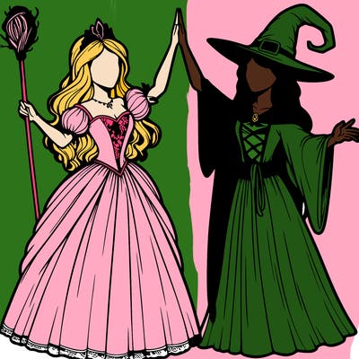 detailed realistic split of a princess and a witch